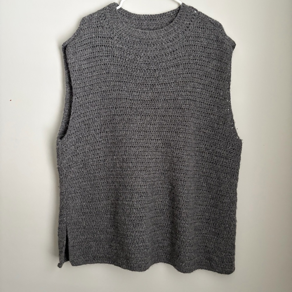 Eileen Fisher Ash Baby Alpaca Crochet Mock Neck Top 1X